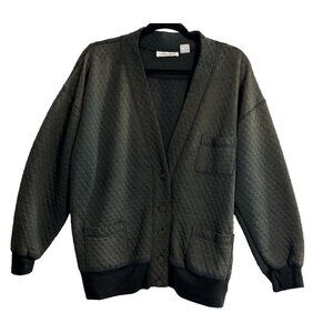 Vtg LAUREN BROOKE Women Button Front V Neck Quilted Bomber Sz XL Black 30-3